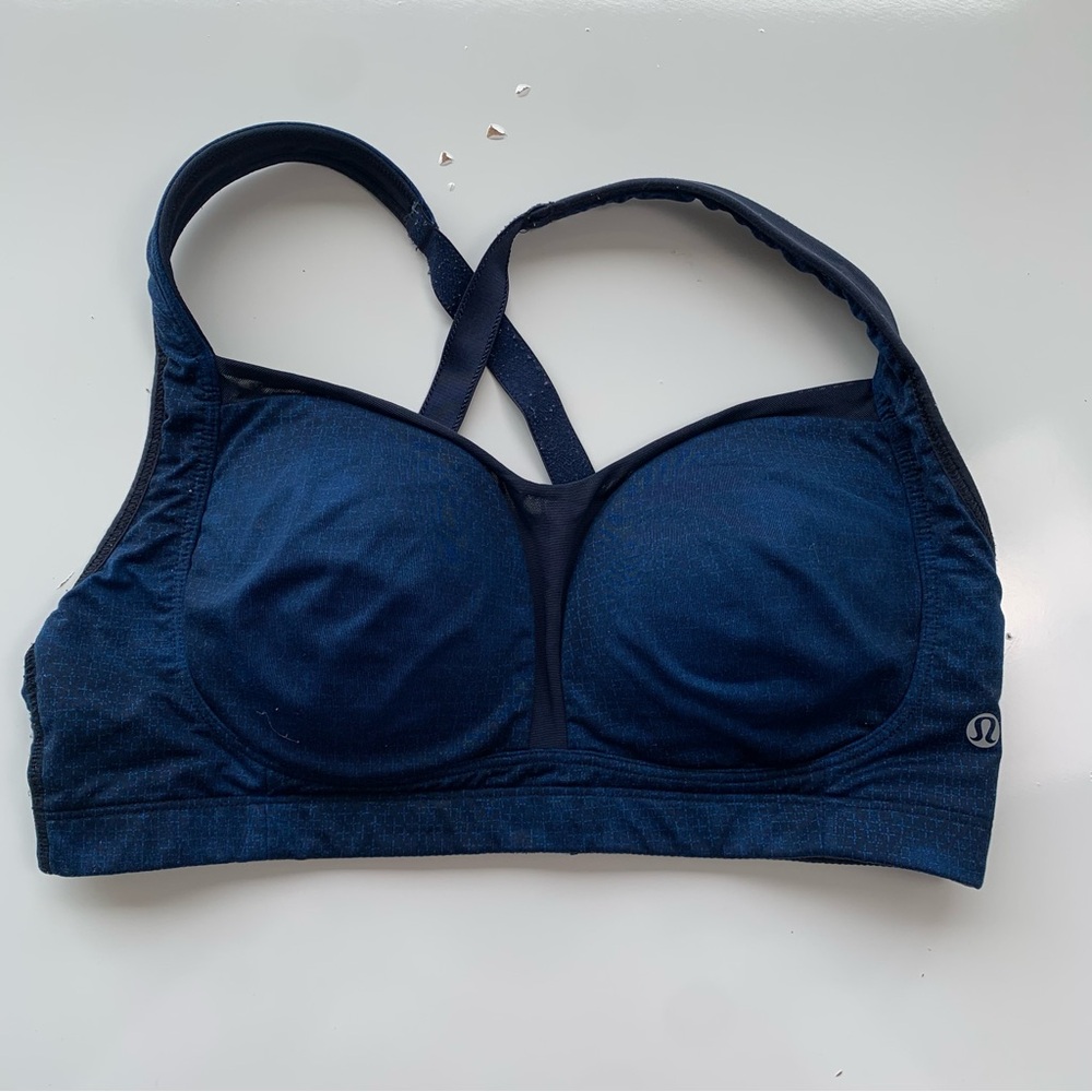 Lululemon Womens 34DD Sports Bra Blue and Black 3 Hook & Eye Closure